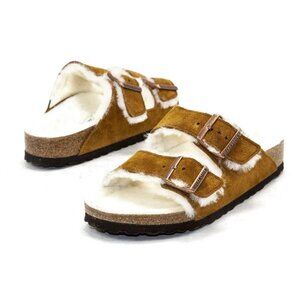 Birkenstock Arizona Shearling Suede Sandals SZ 9 Brown